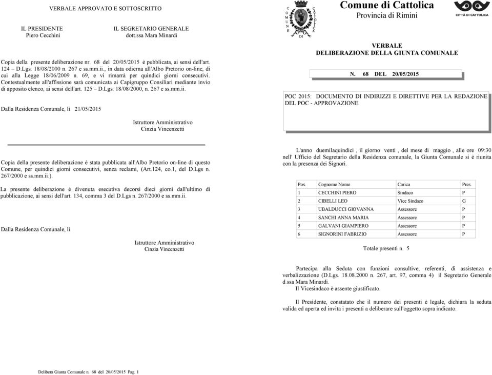 Contestualmente all'affissione sarà comunicata ai Capigruppo Consiliari mediante invio di apposito elenco, ai sensi dell'art. 125 D.Lgs. 18/08/2000, n. 267 e ss.mm.ii.