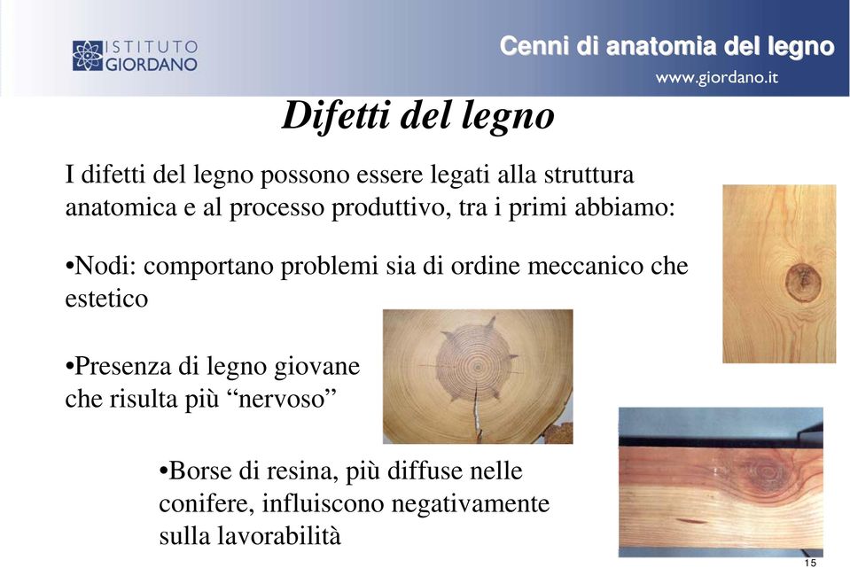 problemi sia di ordine meccanico che estetico Presenza di legno giovane che risulta più