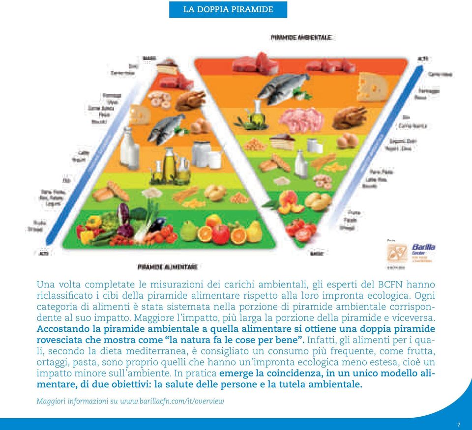Accostando la piramide ambientale a quella alimentare si ottiene una doppia piramide rovesciata che mostra come la natura fa le cose per bene.