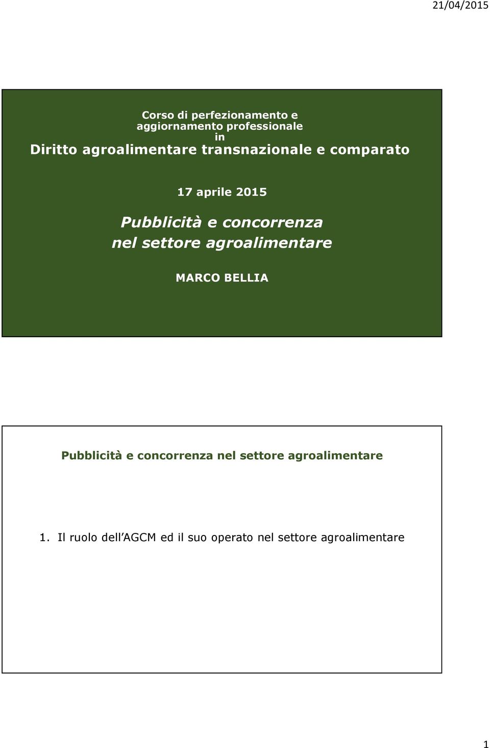 2015 Pubblicità e concorrenza nel settore agroalimentare MARCO
