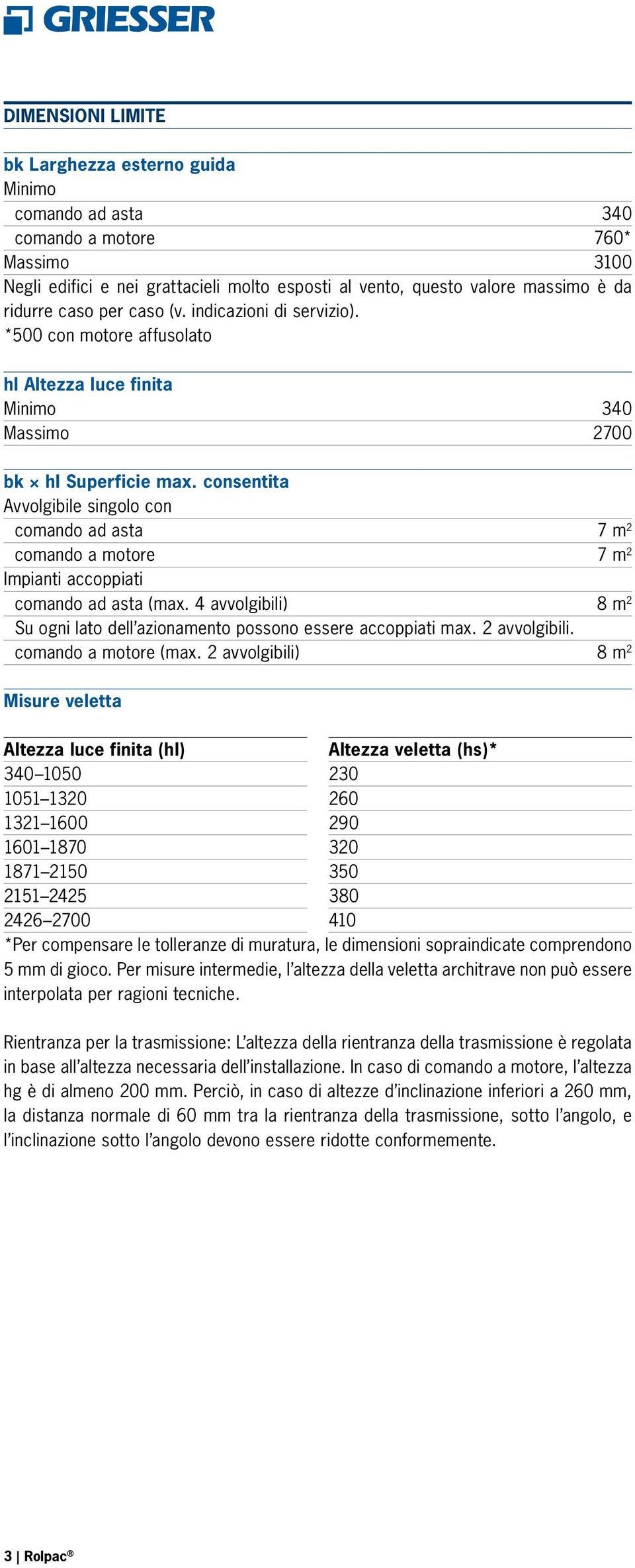 consentita Avvolgibile singolo con comando ad asta 7 m 2 comando a motore 7 m 2 Impianti accoppiati comando ad asta (max.