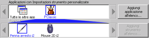 ELENCHI DEL PANNELLO DI CONTROLLO Posizionati nella parte superiore del pannello di controllo, l'elenco DELLE APPLICAZIONI e l'elenco DEGLI STRUMENTI consentono di selezionare impostazioni diverse