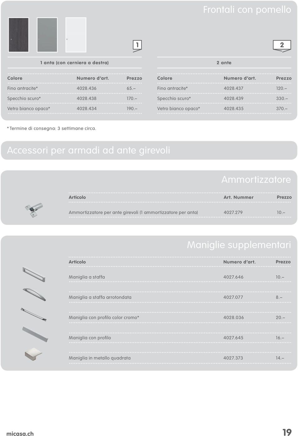 Accessori per armadi ad ante girevoli Ammortizzatore Articolo Art. Nummer Ammortizzatore per ante girevoli ( ammortizzatore per anta) 4027.279 0.