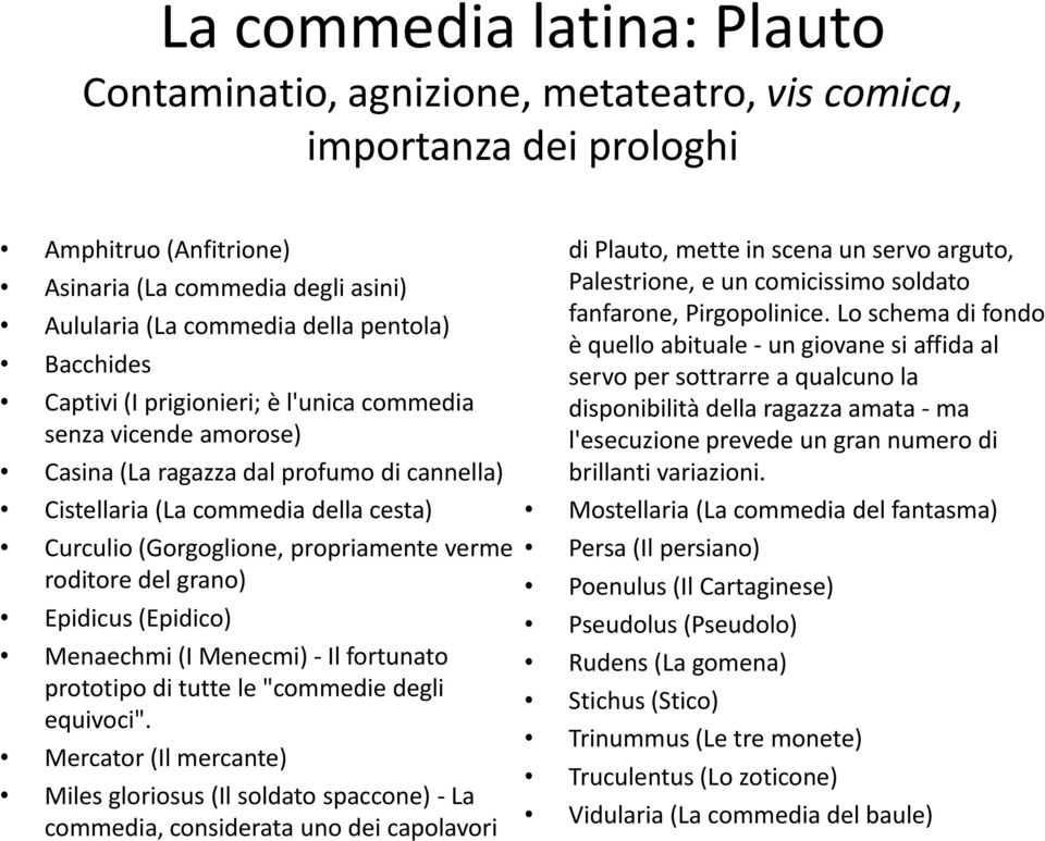 roditore del grano) Epidicus (Epidico) Menaechmi (I Menecmi) - Il fortunato prototipo di tutte le "commedie degli equivoci".