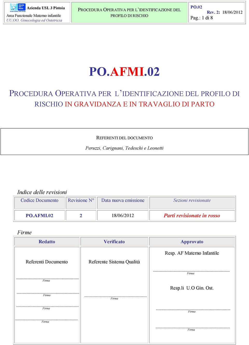 Tedeschi e Leonetti Indice delle revisioni Codice Documento Revisione N Data nuova emissione Sezioni