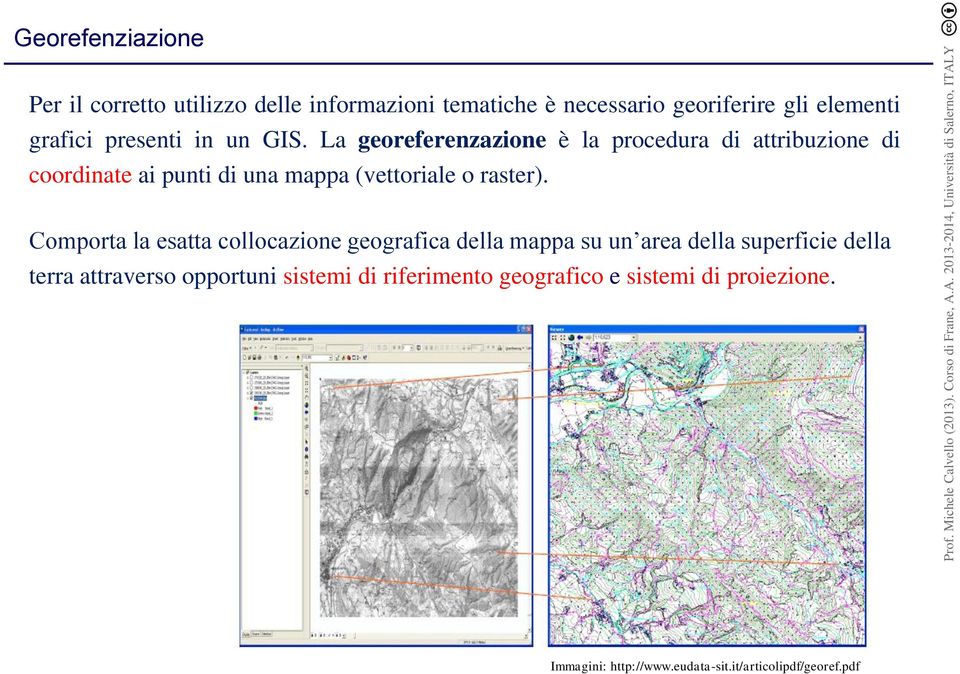 La georeferenzazione è la procedura di attribuzione di coordinate ai punti di una mappa (vettoriale o raster).