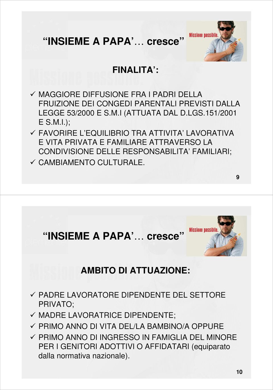 ); FAVORIRE L EQUILIBRIO TRA ATTIVITA LAVORATIVA E VITA PRIVATA E FAMILIARE ATTRAVERSO LA CONDIVISIONE DELLE RESPONSABILITA FAMILIARI;