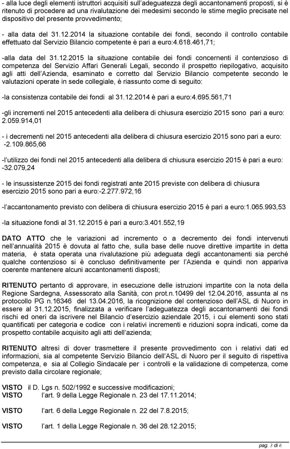 461,71; -alla data del 31.12.