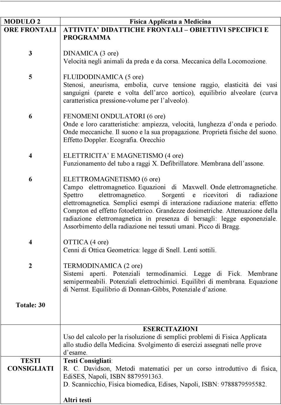 FLUIDODINAMICA (5 ore) Stenosi, aneurisma, embolia, curve tensione raggio, elasticità dei vasi sanguigni (parete e volta dell arco aortico), equilibrio alveolare (curva caratteristica