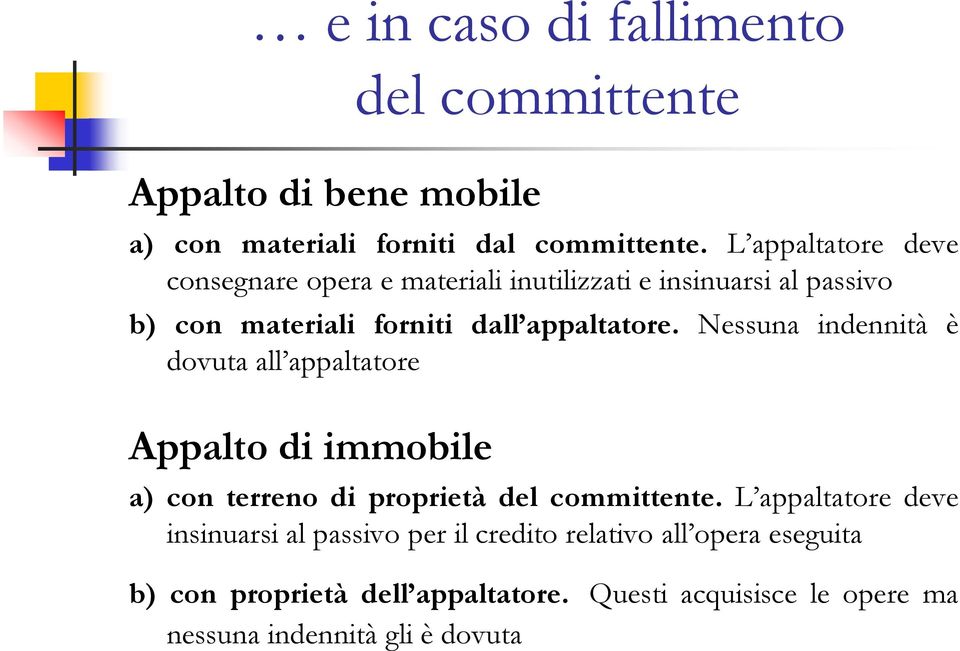 Nessuna indennità è dovuta all appaltatore Appalto di immobile a) con terreno di proprietà del committente.