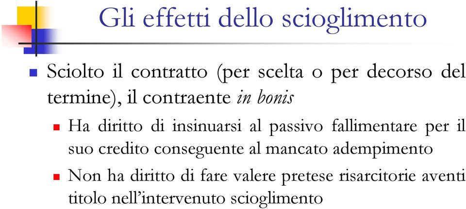 fallimentare per il suo credito conseguente al mancato adempimento Non ha