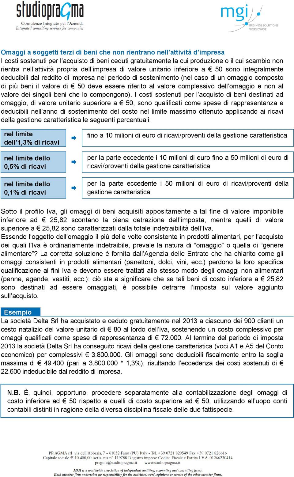 deve essere riferito al valore complessivo dell omaggio e non al valore dei singoli beni che lo compongono).