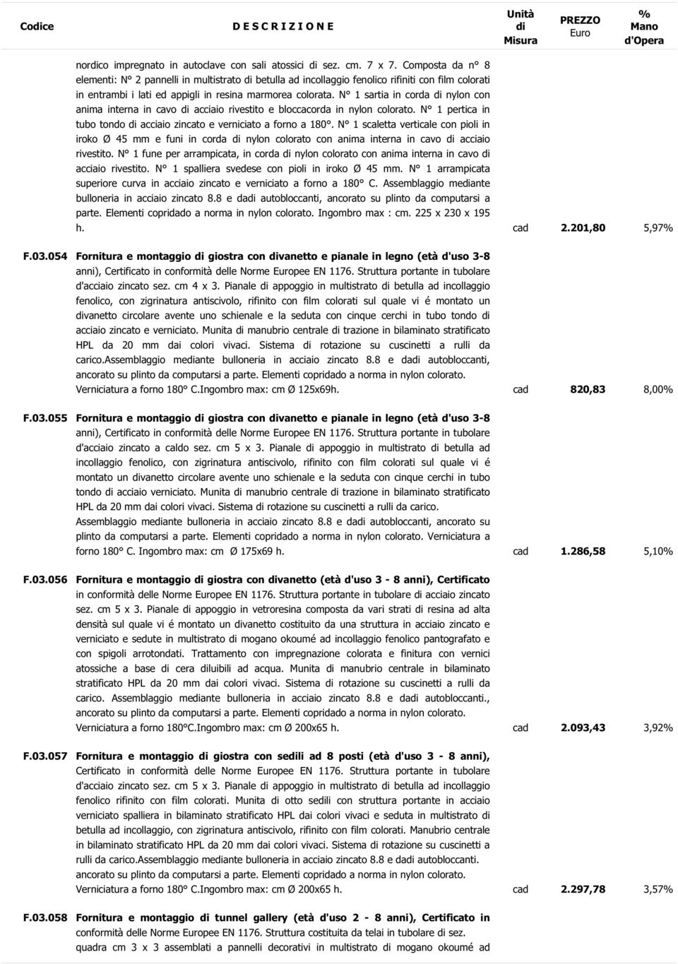 N 1 sartia in corda nylon con anima interna in cavo acciaio rivestito e bloccacorda in nylon colorato. N 1 pertica in tubo tondo acciaio zincato e verniciato a forno a 180.