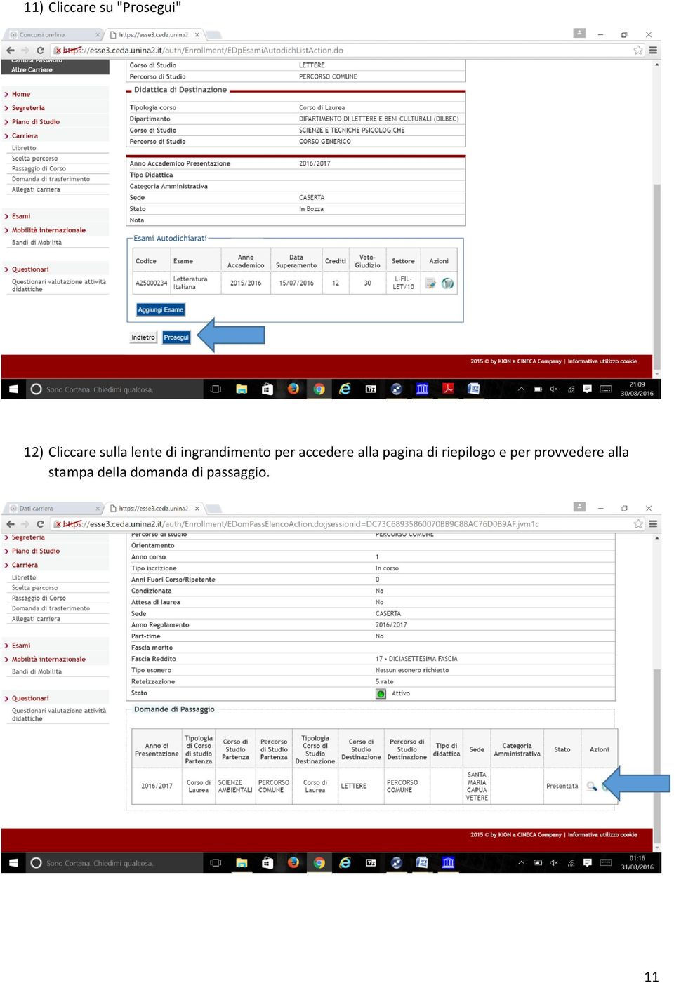 alla pagina di riepilogo e per provvedere