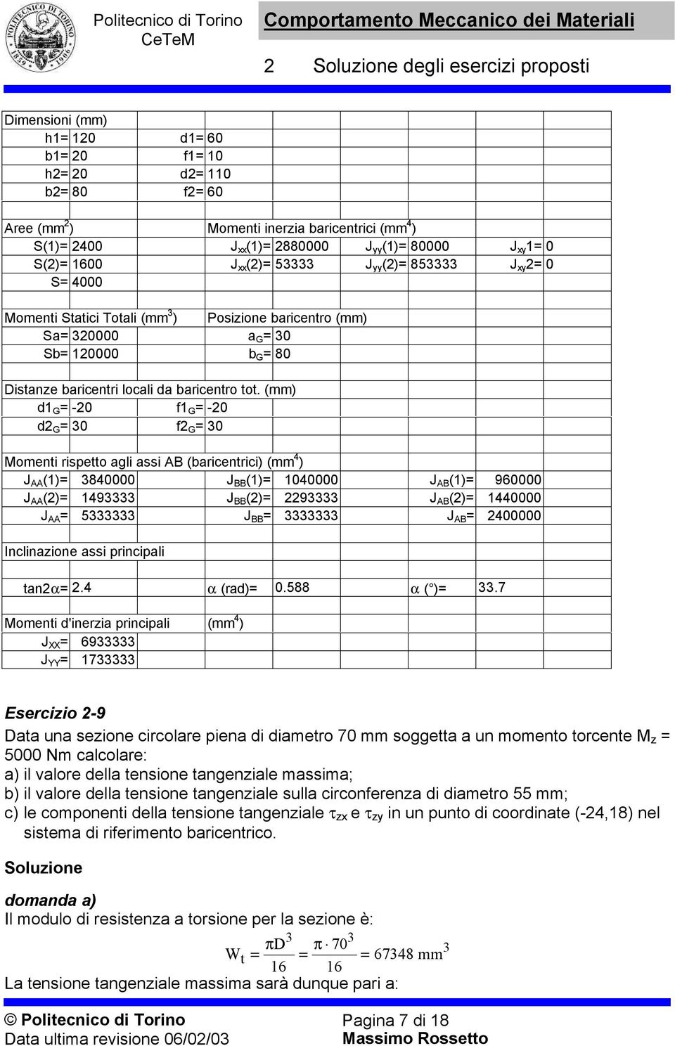 (mm) d G -0 f G -0 d G 0 f G 0 omenti rispetto gli ssi B (ricentrici) (mm 4 ) J () 840000 J BB () 040000 J B () 960000 J () 49 J BB () 9 J B () 440000 J 5 J BB J B 400000 Inclinzione ssi principli