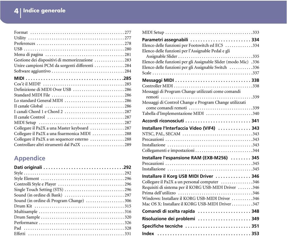 ............. 284 Software aggiuntivo.................................. 284 MIDI.......................................285 Cos è il MIDI?...................................... 285 Definizione di MIDI Over USB.