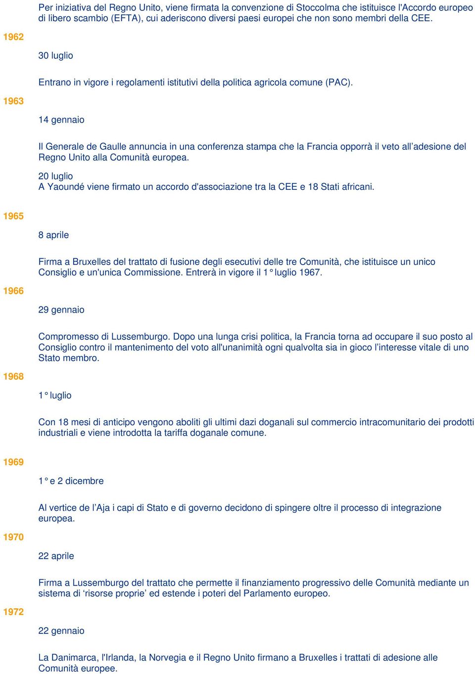 1963 14 gennaio Il Generale de Gaulle annuncia in una conferenza stampa che la Francia opporrà il veto all adesione del Regno Unito alla Comunità europea.