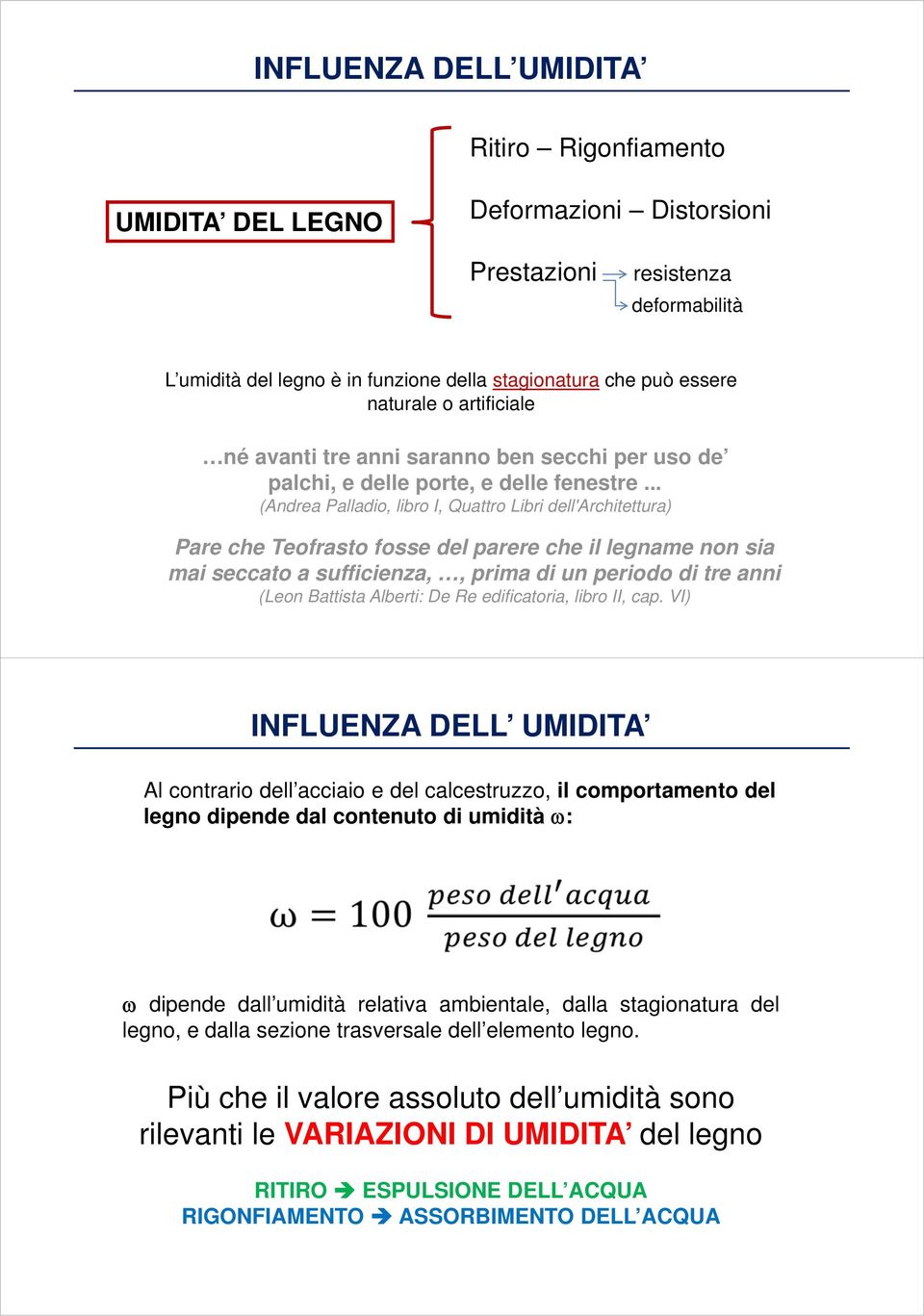 .. (Andrea Palladio, libro I, Quattro Libri dell'architettura) Pare che Teofrasto fosse del parere che il legname non sia mai seccato a sufficienza,, prima di un periodo di tre anni (Leon Battista