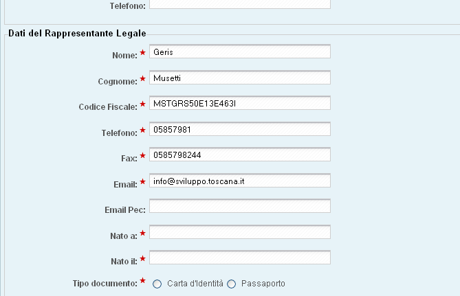 L utente presentatore Conferma dati Dopo l attivazione l utente rientra nel sistema e deve