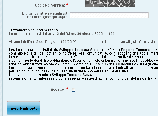 Richiesta account Il modulo per la richiesta delle chiavi di accesso che il presentatore deve compilare ed inviare a Sviluppo Toscana.