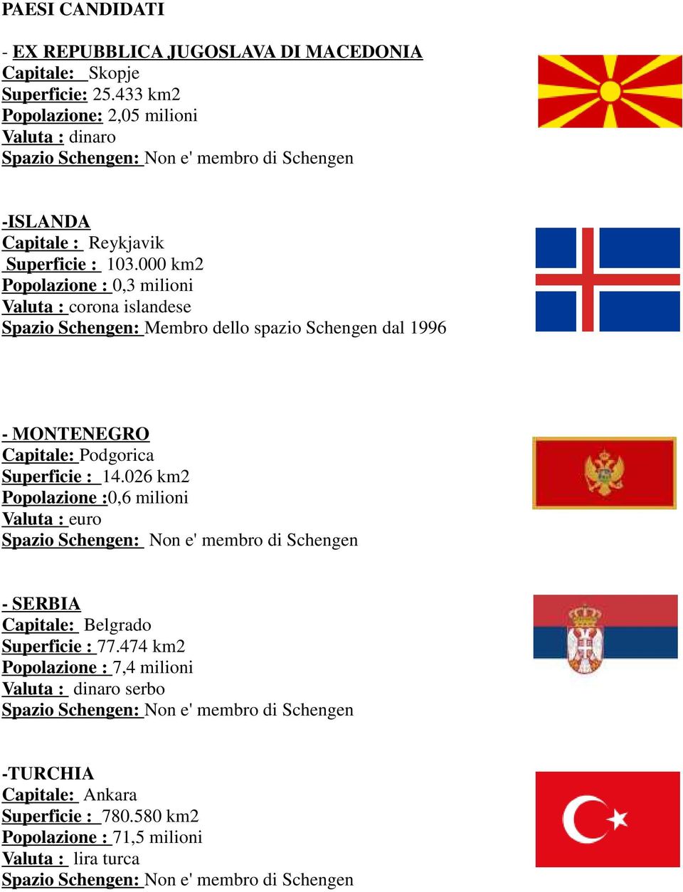 000 km2 Popolazione : 0,3 milioni Valuta : corona islandese Spazio Schengen: Membro dello spazio Schengen dal 1996 - MONTENEGRO Capitale: Podgorica
