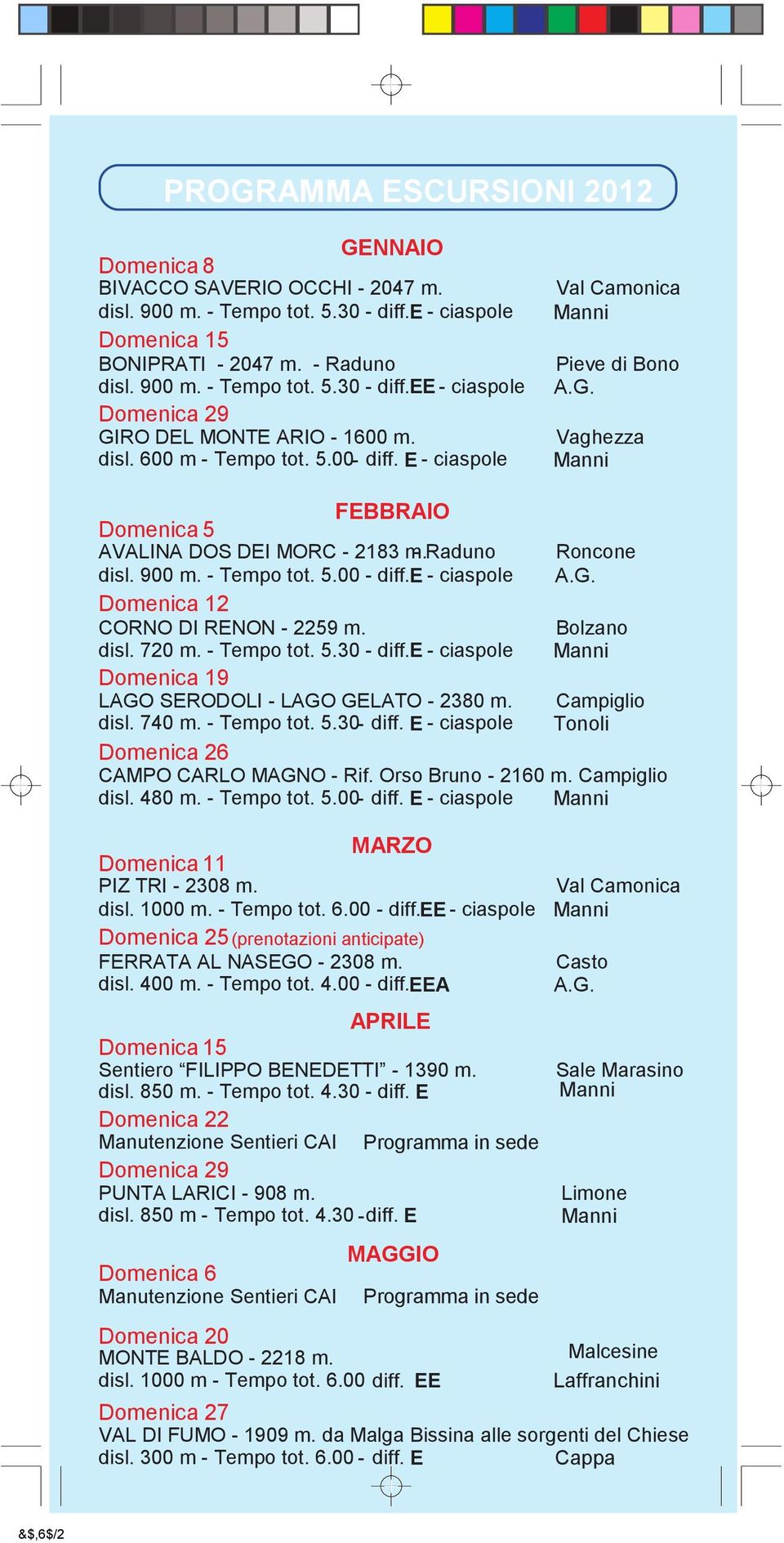 e - ciaspole Roncone Domenica 12 CORNO DI RENON - 2259 m. disl. 720 m. - Tempo tot. 5.30 - diff.e - ciaspole Domenica 19 LAGO SERODOLI - LAGO GELATO - 2380 m. disl. 740 m. - Tempo tot. 5.30- diff.