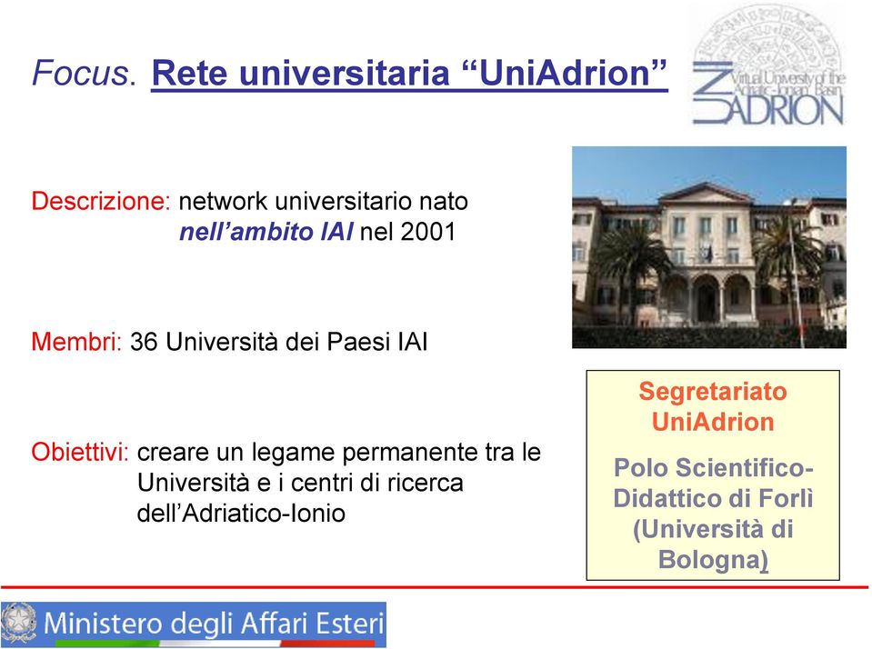 ambito IAI nel 2001 Membri: 36 Università dei Paesi IAI Obiettivi: creare un