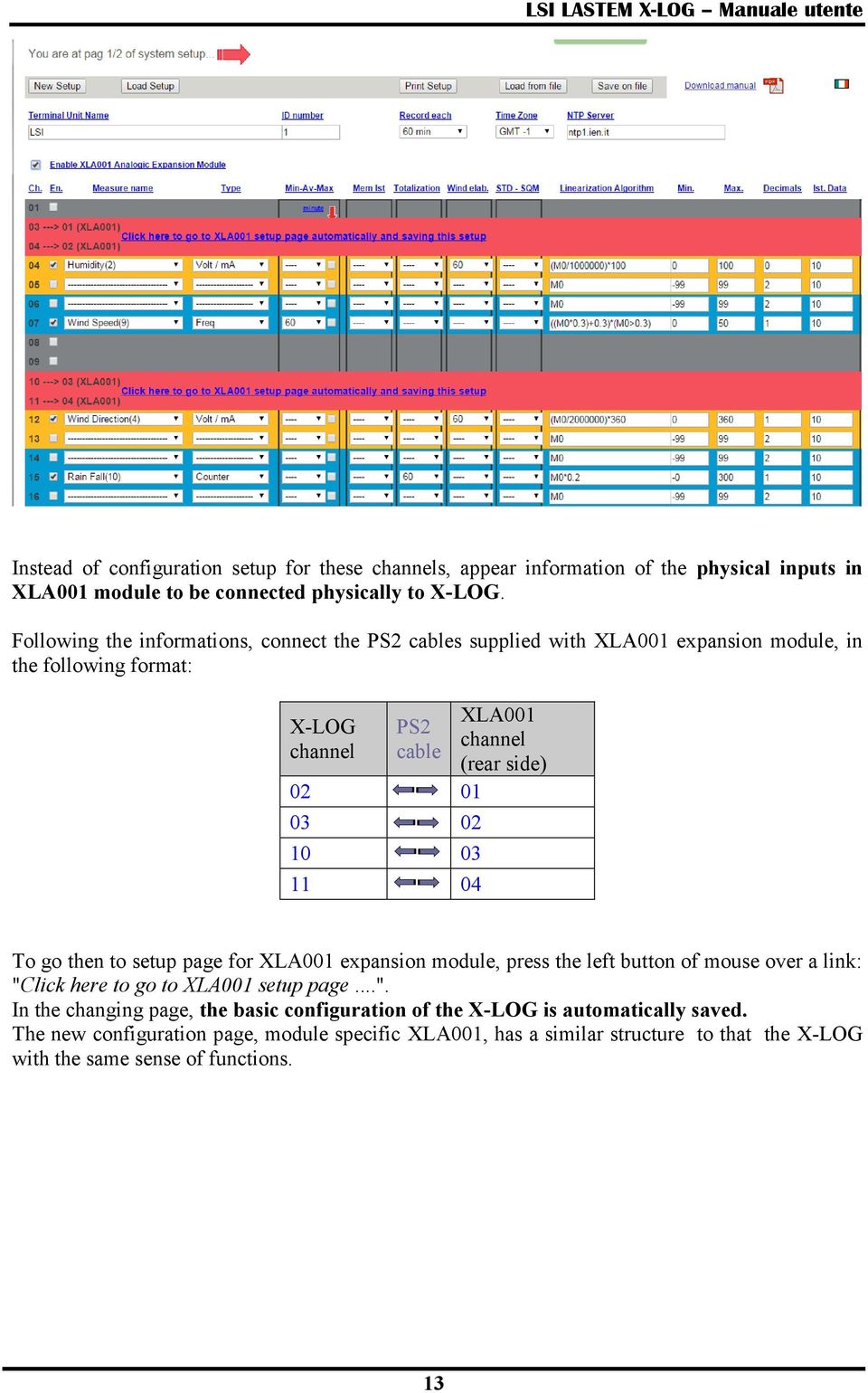 channel (rear side) To go then to setup page for XLA001 expansion module, press the left button of mouse over a link: "C