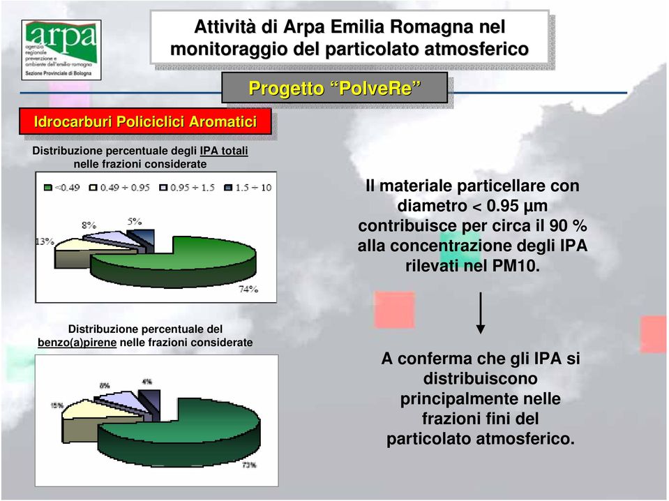 particellare con diametro < 0.95 µm contribuisce per circa il 90 % alla concentrazione degli IPA rilevati nel PM10.