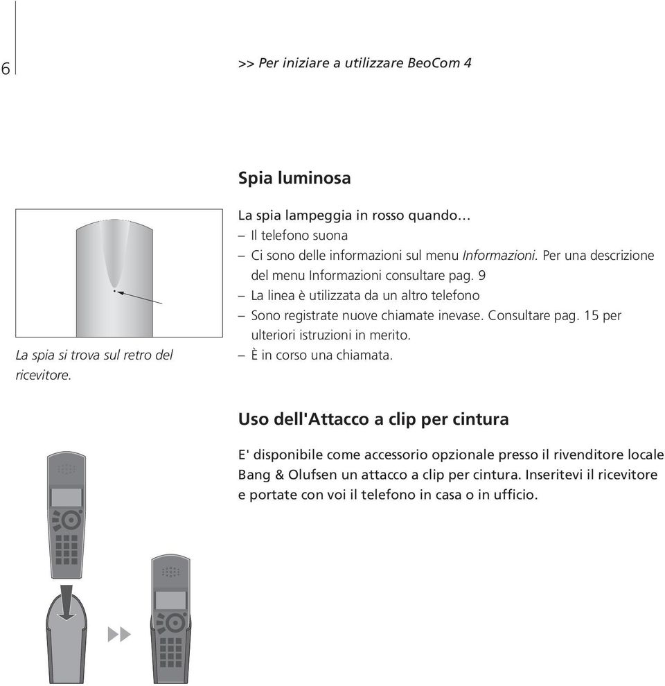 9 La linea è utilizzata da un altro telefono Sono registrate nuove chiamate inevase. Consultare pag. 15 per ulteriori istruzioni in merito.