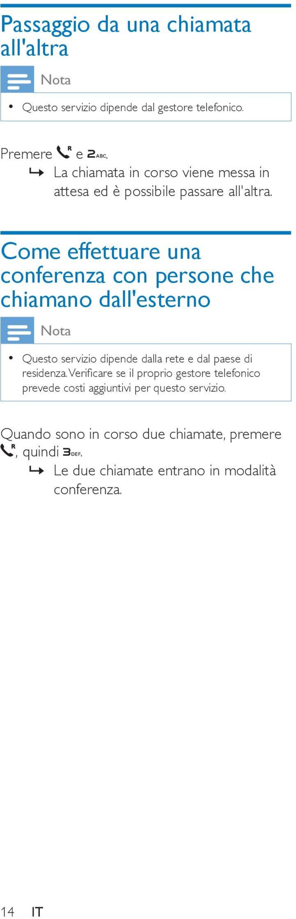 Come effettuare una conferenza con persone che chiamano dall'esterno Questo servizio dipende dalla rete e dal paese di