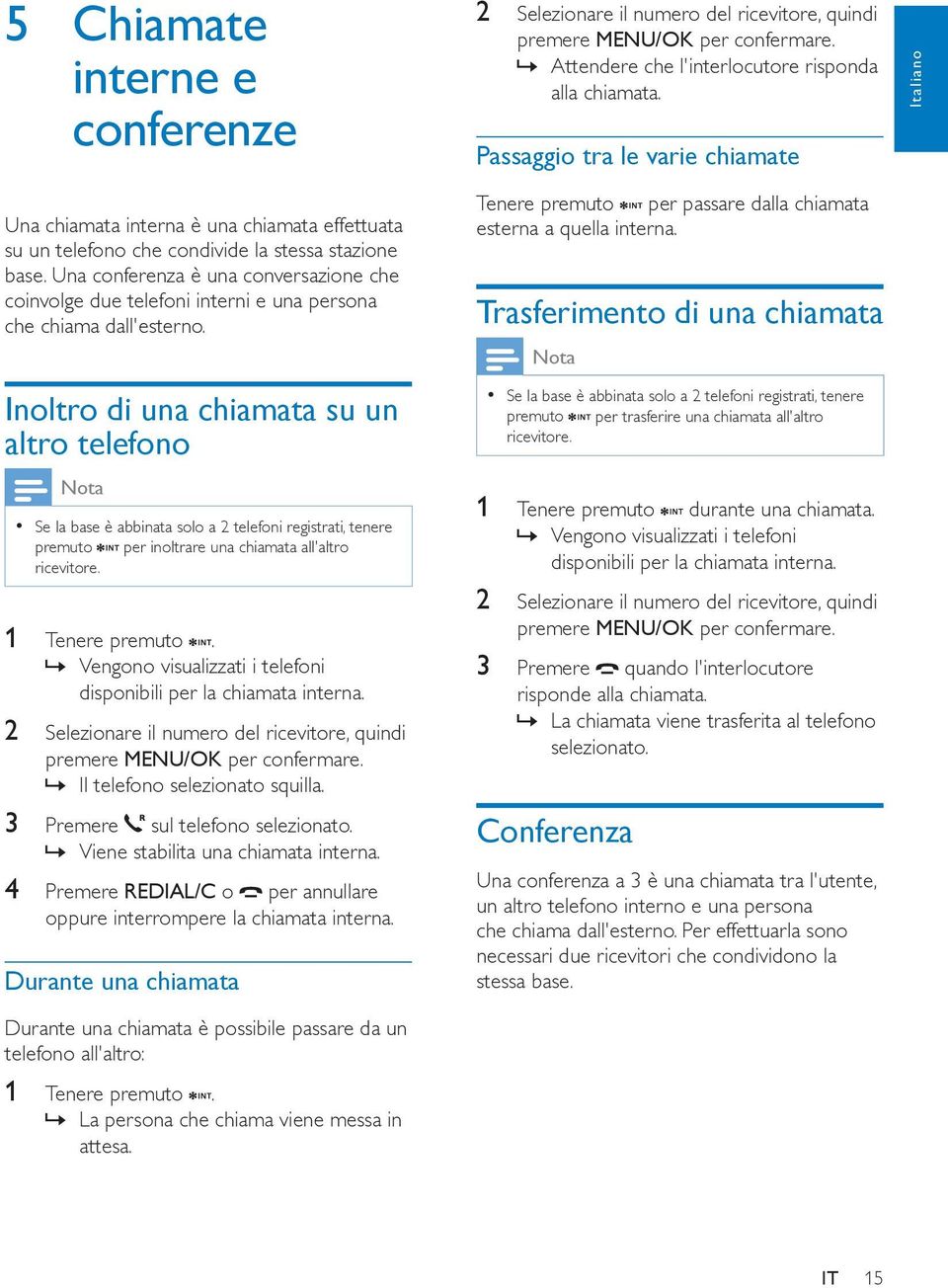 Una conferenza è una conversazione che coinvolge due telefoni interni e una persona che chiama dall'esterno.