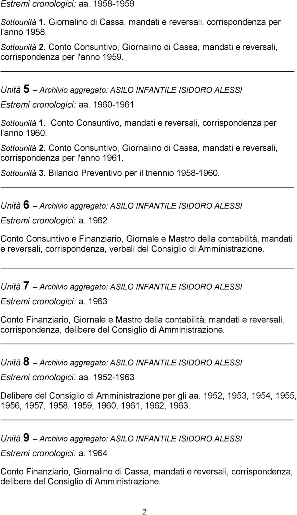 Conto Consuntivo, mandati e reversali, corrispondenza per l'anno 1960. Sottounità 2. Conto Consuntivo, Giornalino di Cassa, mandati e reversali, corrispondenza per l'anno 1961. Sottounità 3.