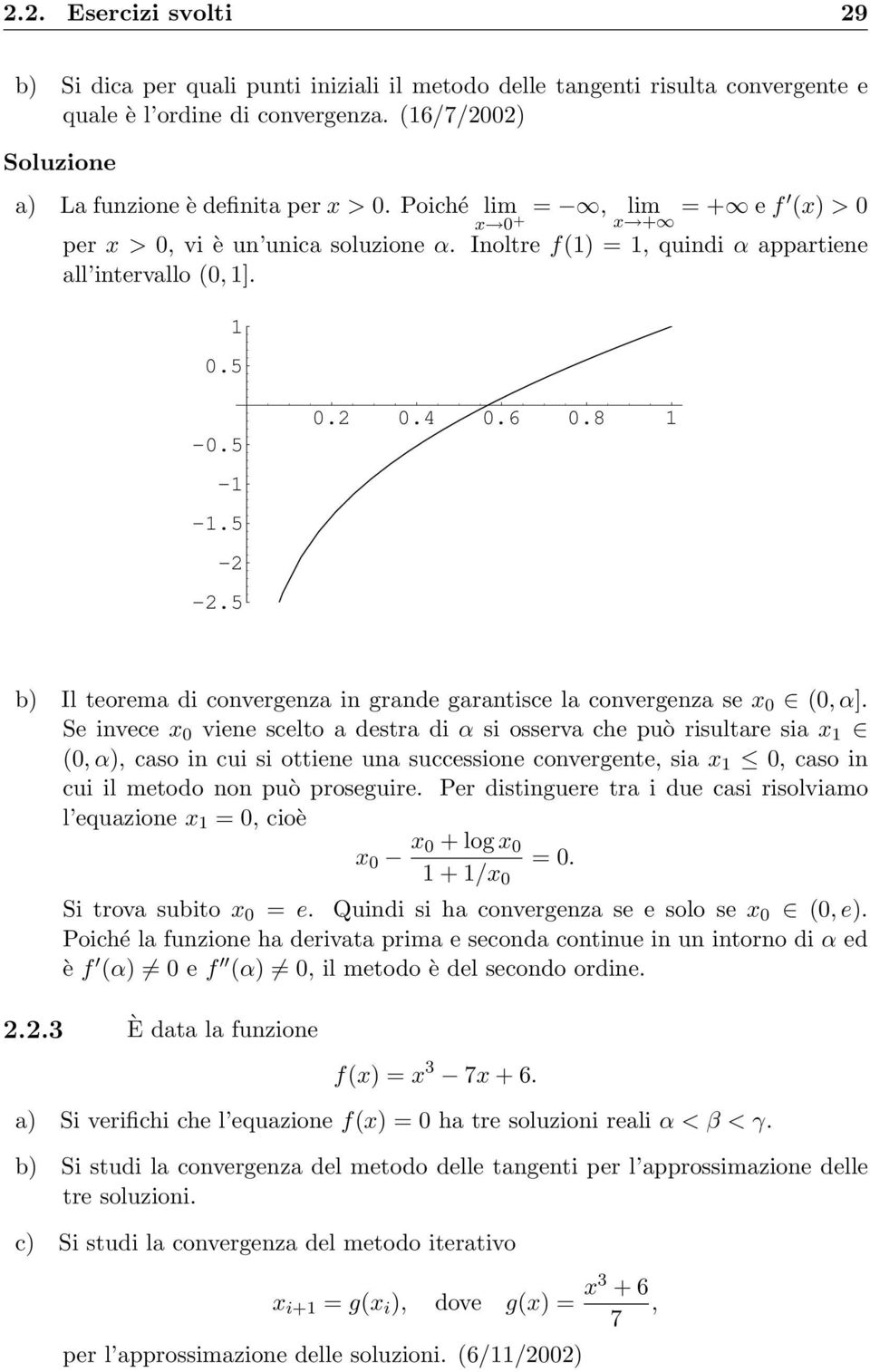 8 1 b) Il teorema di convergenza in grande garantisce la convergenza se x 0 (0, α].