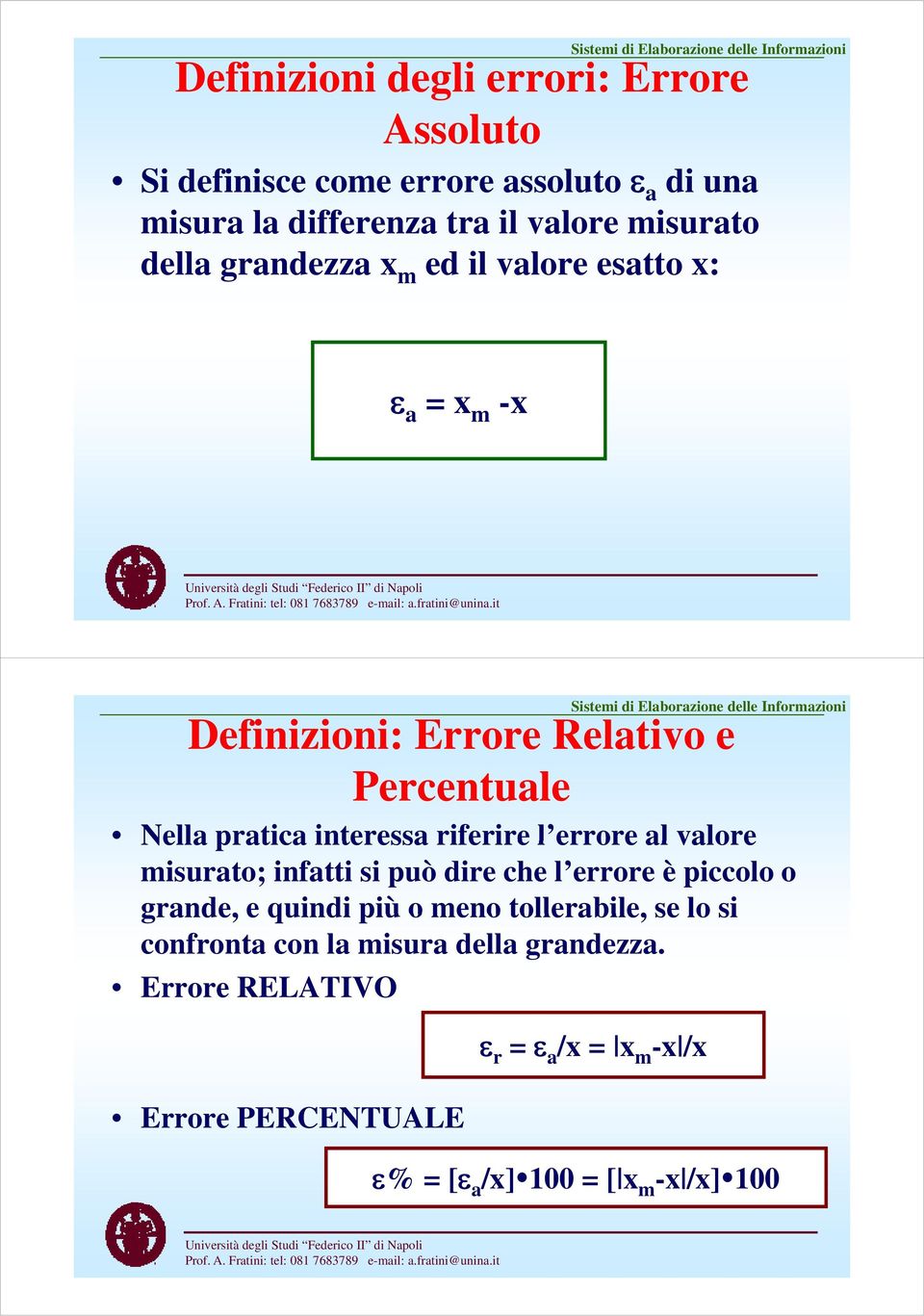 riferire l errore al valore misurato; ifatti si può dire che l errore è piccolo o grade, e quidi più o meo tollerabile, se