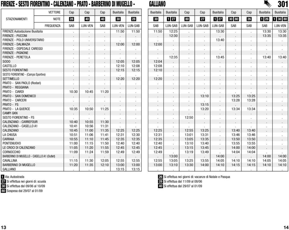 .. 11:50 11:50 11:50 12:25.. 13:30.. 13:30 13:30 FIRENZE - PUCCINI...... 12:30..... 13:35 13:35 FIRENZE - POLO UNIVERSITARIO......... 13:40.... FIRENZE - DALMAZIA... 12:00 12:00 12:00.