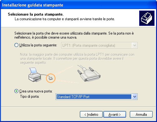 GUIDA INTRODUTTIVA 11 Procedura 3 Installazione dei driver di stampa PostScript sui computer per la stampa TCP/IP Da un computer Windows XP: 1 Fare clic su Start, selezionare Impostazioni, quindi