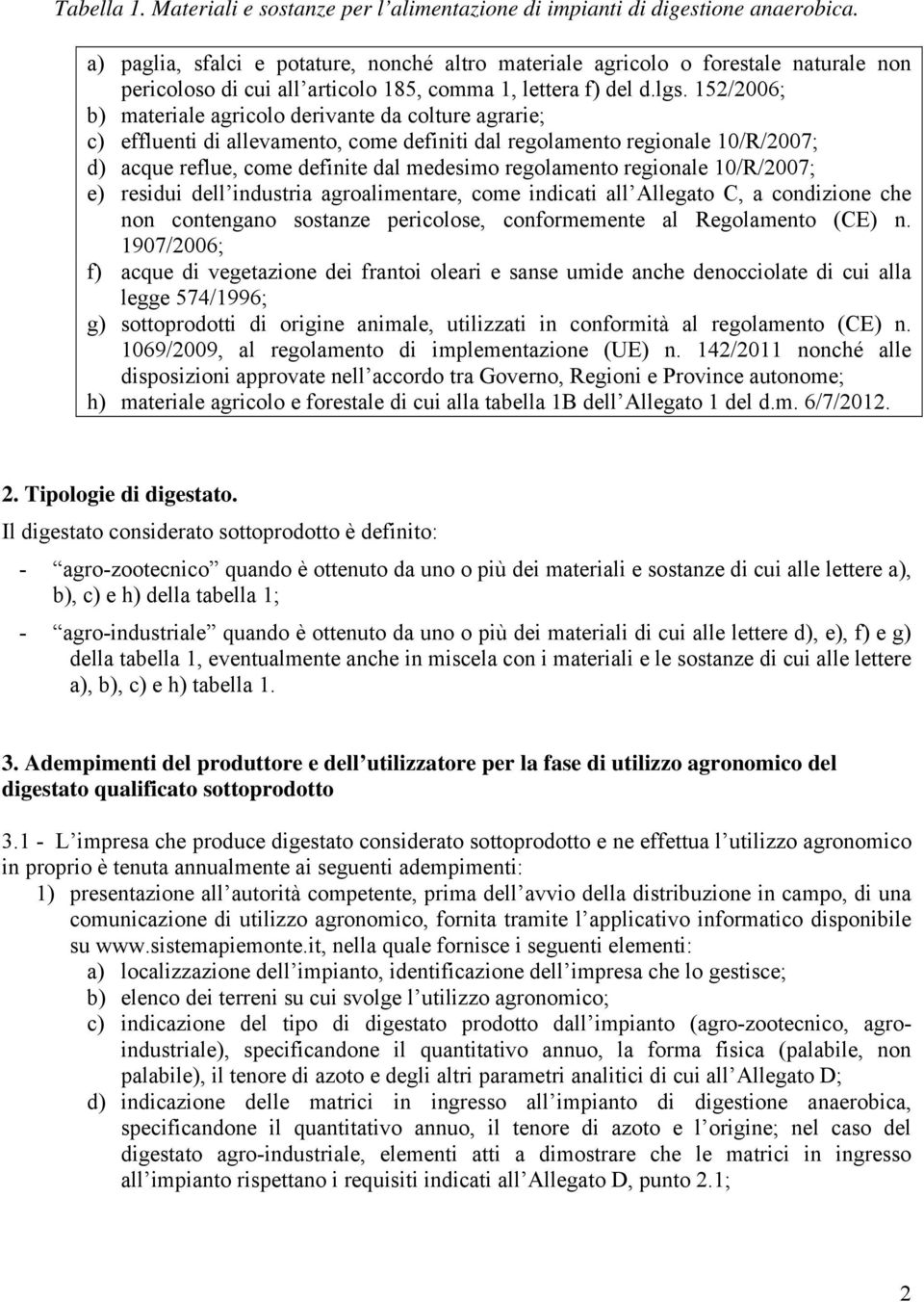 152/2006; b) materiale agricolo derivante da colture agrarie; c) effluenti di allevamento, come definiti dal regolamento regionale 10/R/2007; d) acque reflue, come definite dal medesimo regolamento