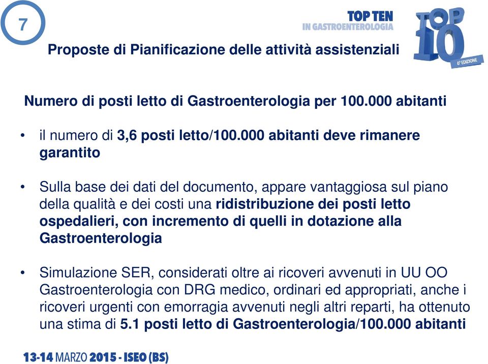 ospedalieri, con incremento di quelli in dotazione alla Gastroenterologia Simulazione SER, considerati oltre ai ricoveri avvenuti in UU OO Gastroenterologia con DRG