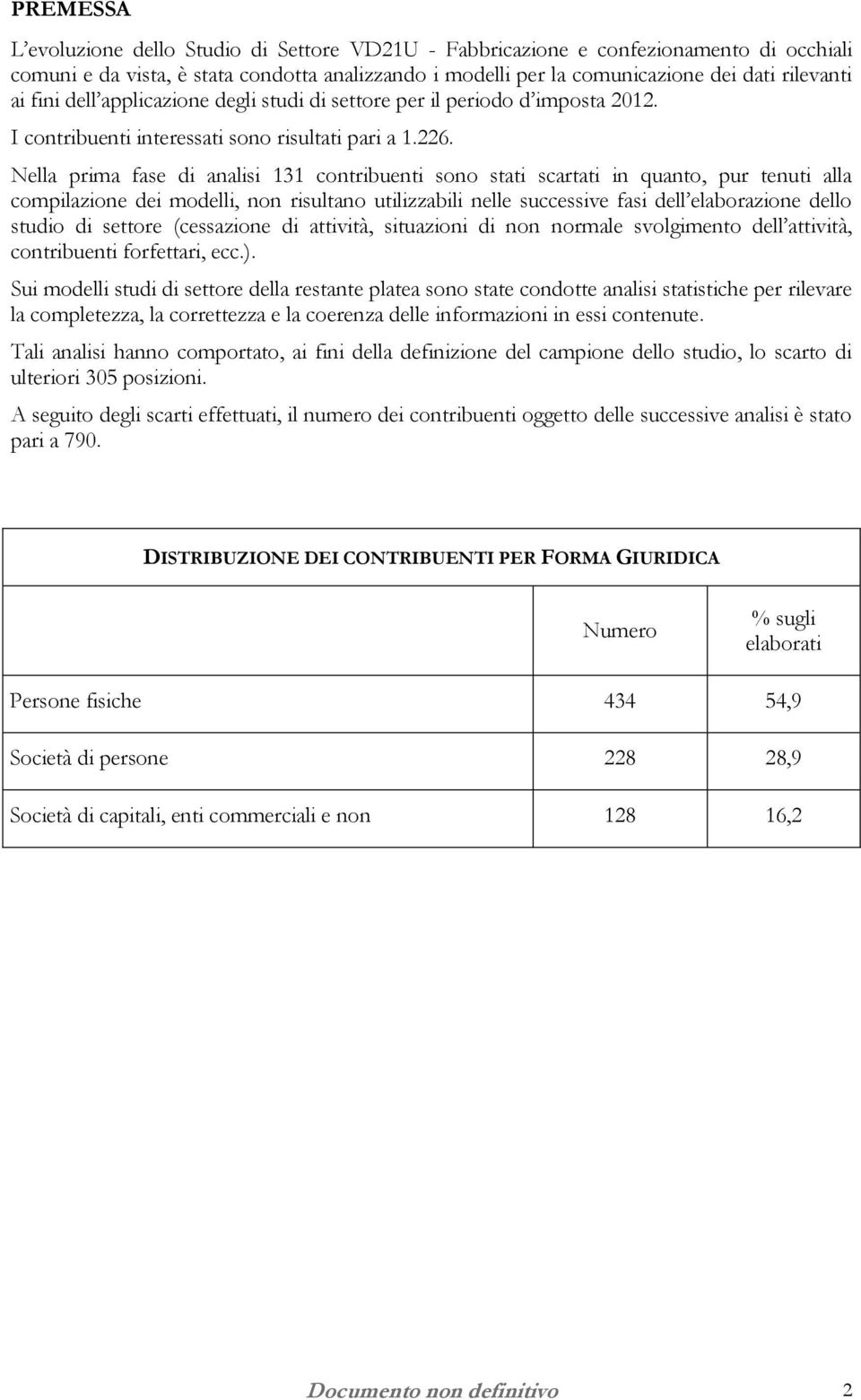 Nella prima fase di analisi 131 contribuenti sono stati scartati in quanto, pur tenuti alla compilazione dei modelli, non risultano utilizzabili nelle successive fasi dell elaborazione dello studio