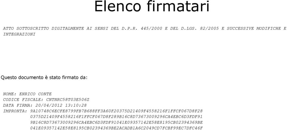 CNTNRC58T03E506Z DATA FIRMA: 20/04/2012 13:10:28 IMPRONTA: 9A10748C6ECFE8799FB7B688FF3A60F20375D21409F4558216F1FFCF067D8F28