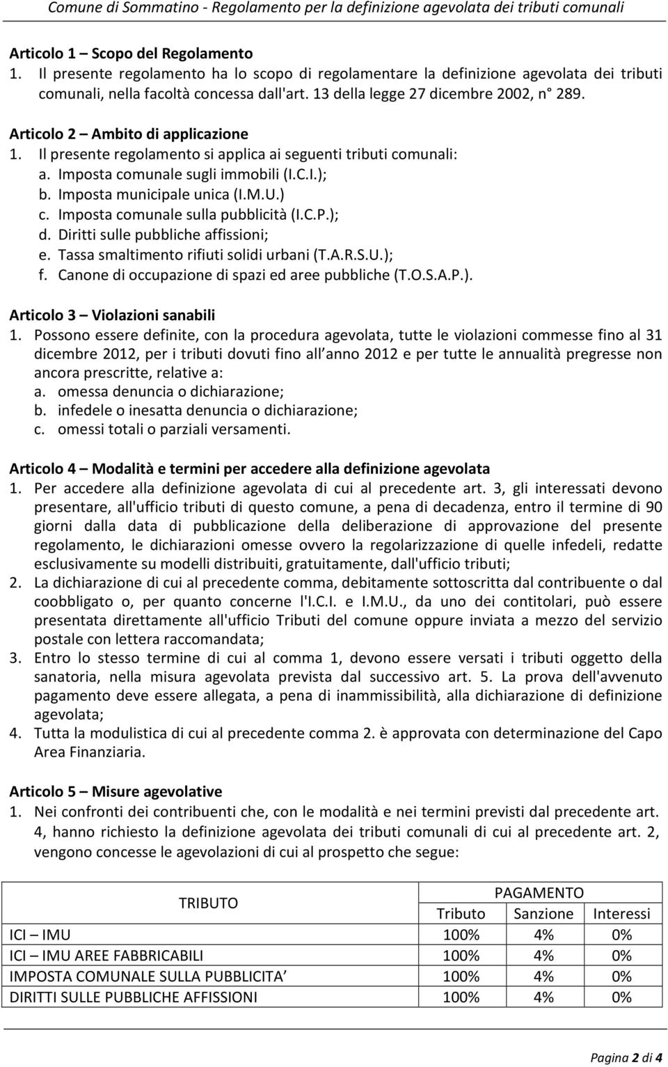 Imposta municipale unica (I.M.U.) c. Imposta comunale sulla pubblicità (I.C.P.); d. Diritti sulle pubbliche affissioni; e. Tassa smaltimento rifiuti solidi urbani (T.A.R.S.U.); f.