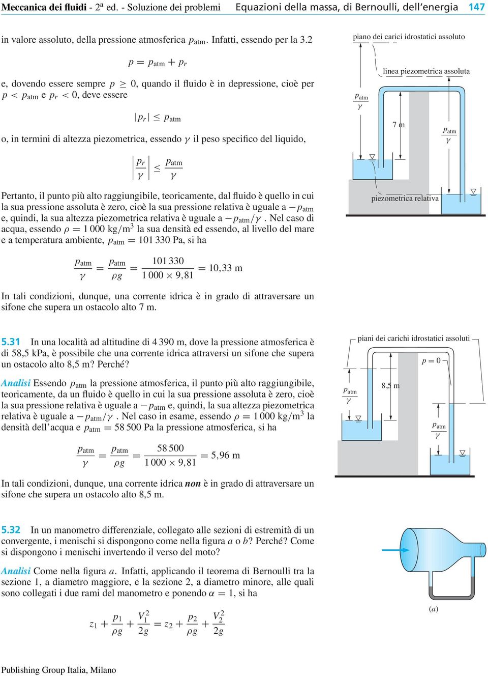 piezometrica, essendo γ il peso specifico del liquido, p r γ p atm γ Pertanto, il punto più alto raggiungibile, teoricamente, dal fluido è quello in cui la sua pressione assoluta è zero, cioè la sua