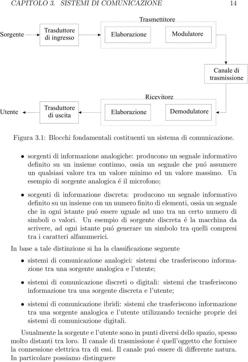 1: Blocchi fondamentali costituenti un sistema di comunicazione.