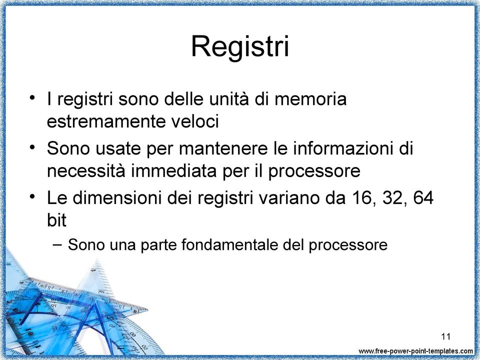 immediata per il processore Le dimensioni dei registri