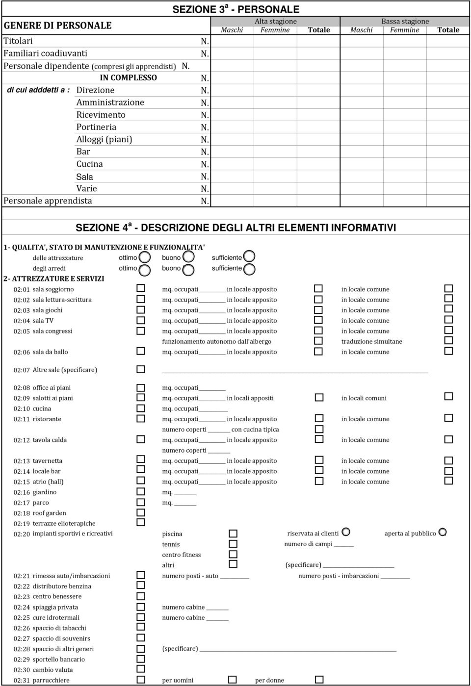 1- QUALITA', STATO DI MANUTENZIONE E FUNZIONALITA' delle attrezzature ottimo buono sufficiente degli arredi ottimo buono sufficiente 2- ATTREZZATURE E SERVIZI 02:01 sala soggiorno mq.