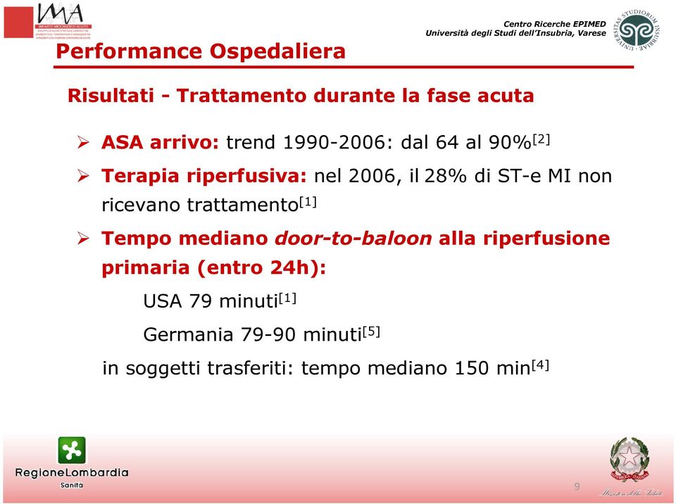 ricevano trattamento [1] Tempo mediano door-to-baloon alla riperfusione primaria (entro