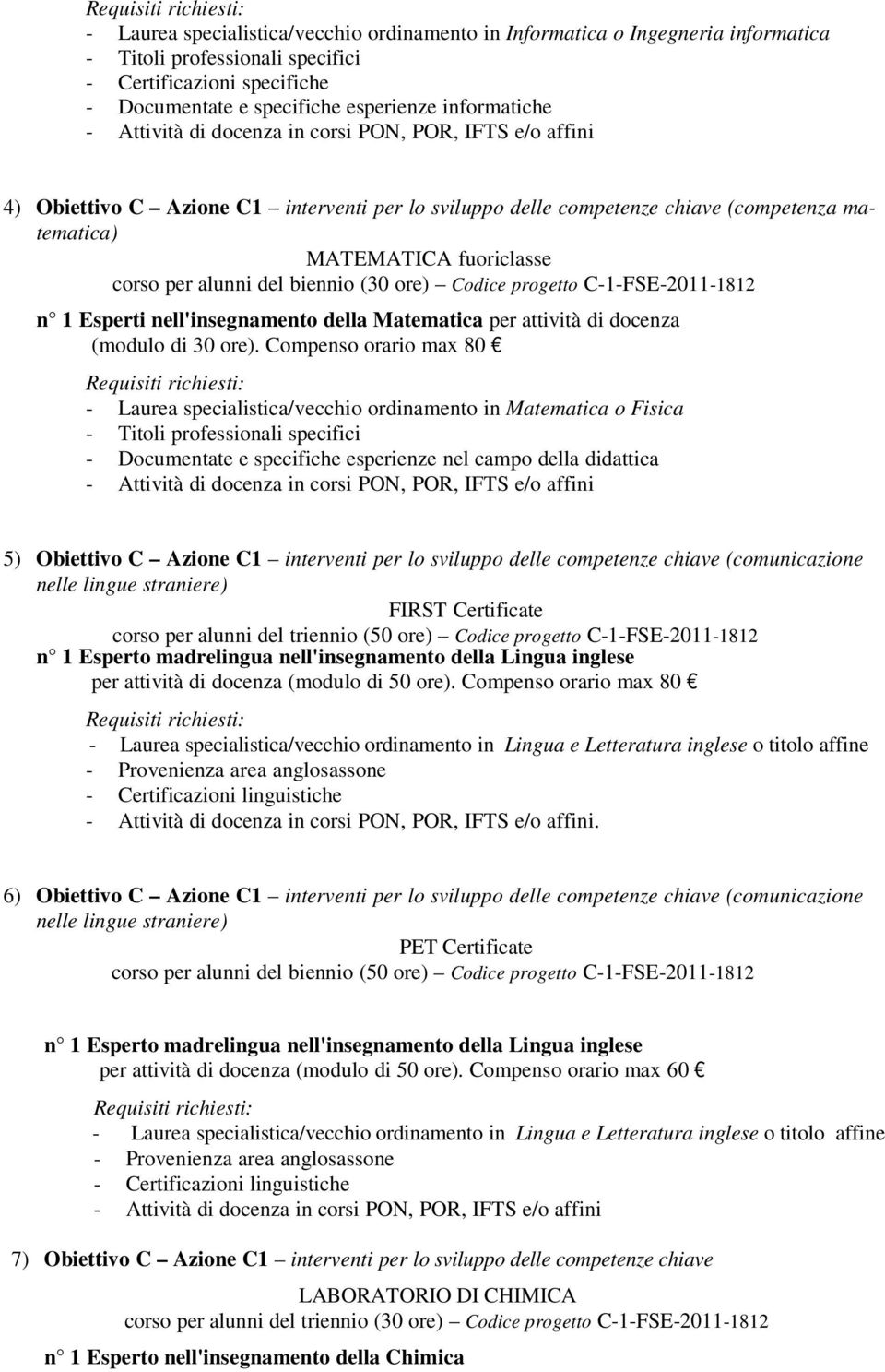 Matematica per attività di docenza (modulo di 30 ore).