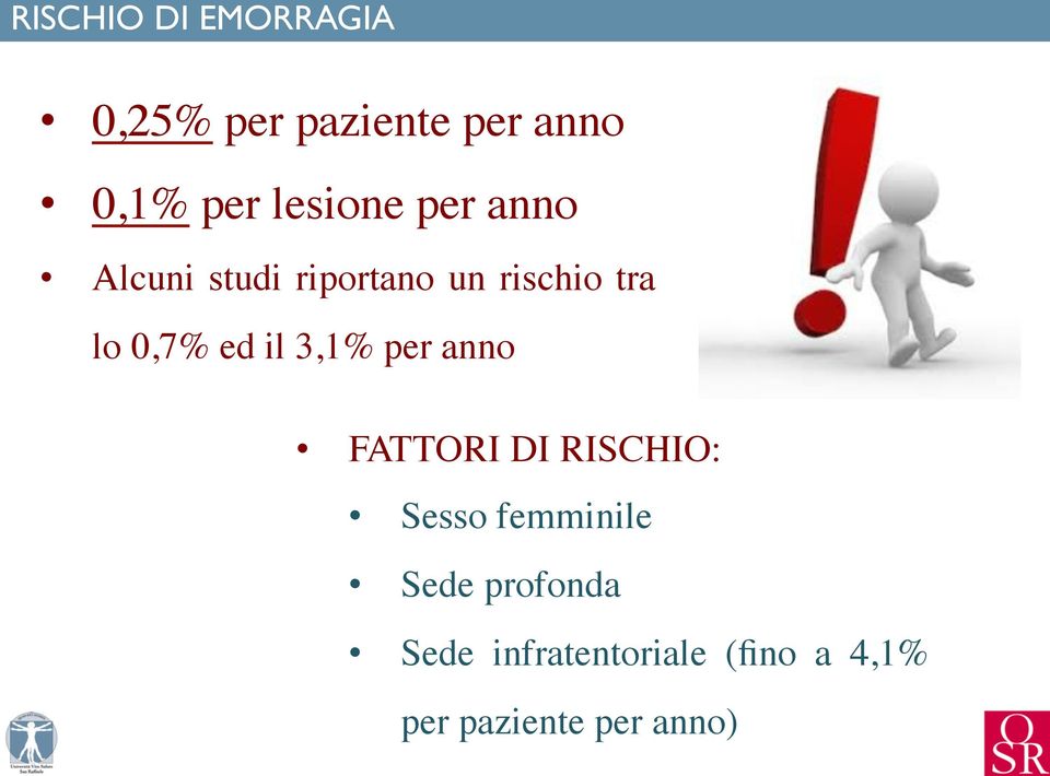 lo 0,7% ed il 3,1% per anno FATTORI DI RISCHIO: Sesso femminile