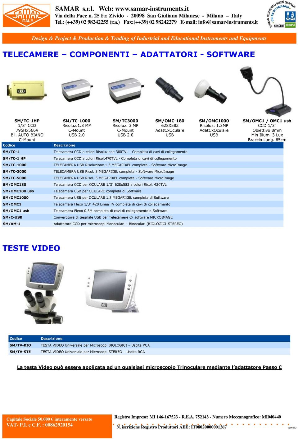65cm SM/TC-1 SM/TC-1 HP SM/TC-1000 SM/TC-3000 SM/TC-5000 SM/OMC180 SM/OMC180 usb SM/OMC1000 SM/OMC1 SM/OMC1 usb SM/C-USB SM/AM-1 Telecamera CCD a colori Risoluzione 380TVL - Completa di cavi di